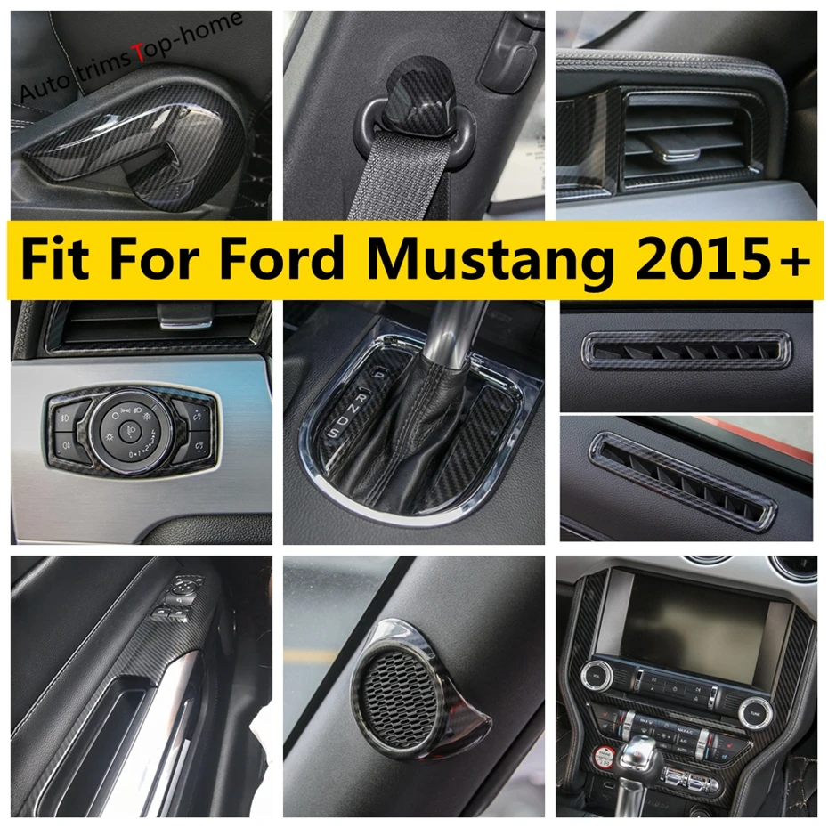 

Аксессуары из углеродного волокна, переключение передач, кнопка фары, крышка кондиционера, АБС-пластик, внутренняя отделка для Ford Mustang 2015 - ...