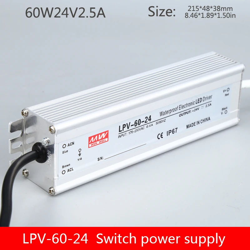 LPV-60-24v водонепроницаемый блок питания для работы вне помещений 60W24V водонепроницаемый Светодиодный источник питания 2.5A регулируемое освещение со световым коробом освещение