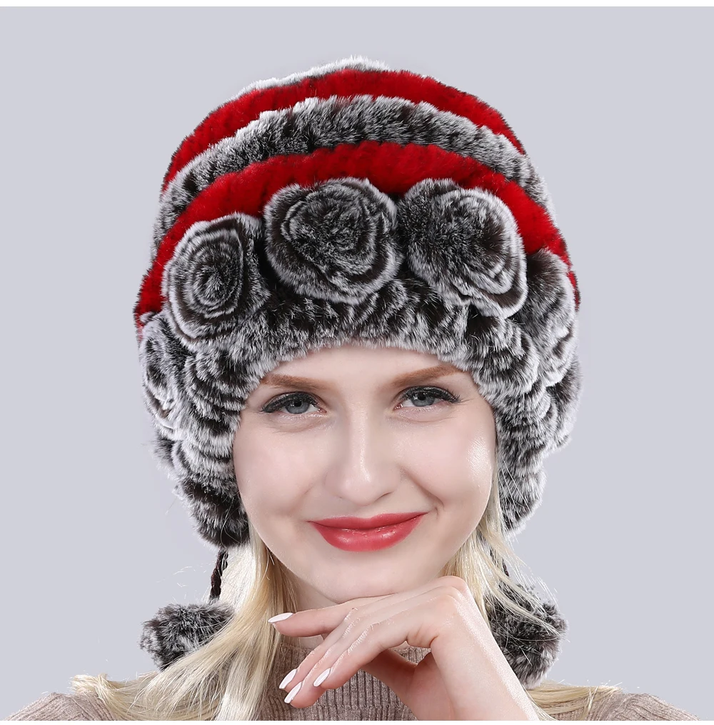 Женская хорошая эластичность Настоящий мех кролика шапка женская теплая натуральный мех кролика рекс шапка Россия Зима натуральный мех кролика рекс шапка