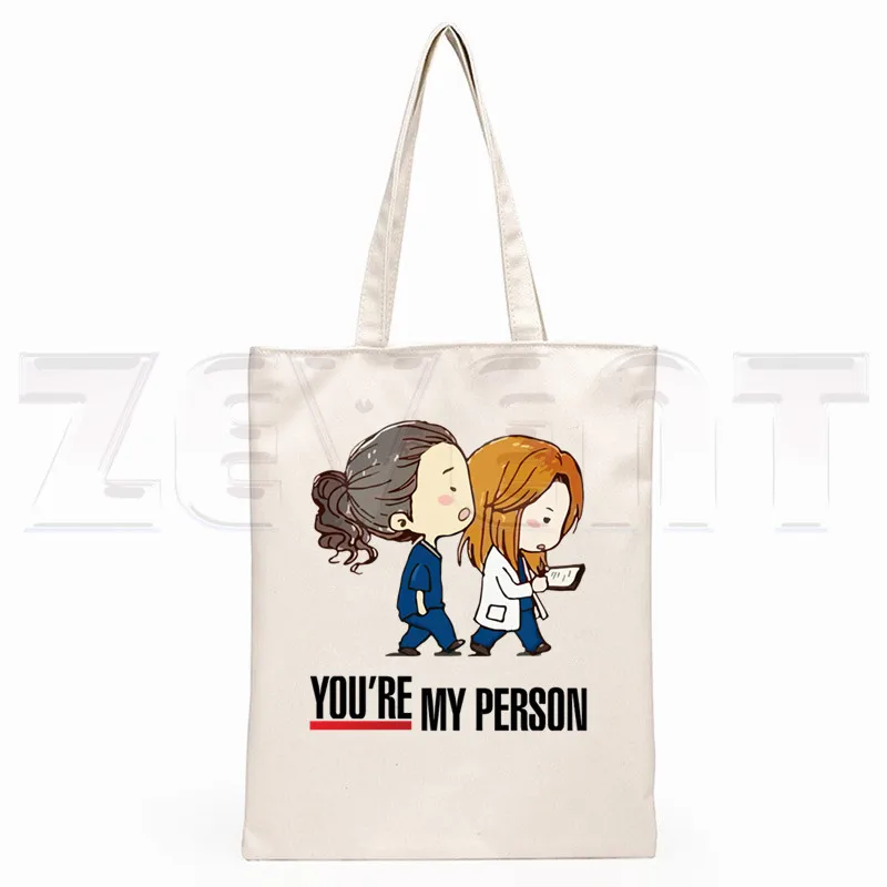 Greys Anatomy You're My Person Ullzang Hip Hop Hipster Cartoon Print Shopping Bags Girls Fashion Casual Pacakge Hand Bag