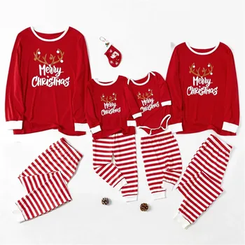 

2020 Christmas Family Pajamas Set Adult Kid Sleepwear 2PCS Family Pyjamas Sets Deer Tops +Pants Xmas Family Matching Clothes