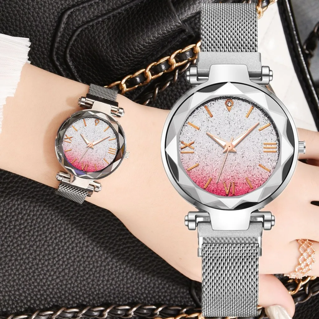 

Dropshipping Women Watches Montre Femme Quartz Stainless Steel Band Women Magnet Buckle Gradient Roma Dial Watch Bayan Kol Saati