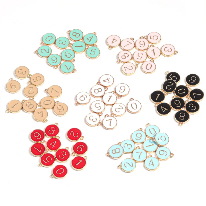 

10pcs/lot Drip Oil Digital Alloy Double-sided Necklace Pendant Accessory DIY Making Bracelet Earring Material Enamel Pendant