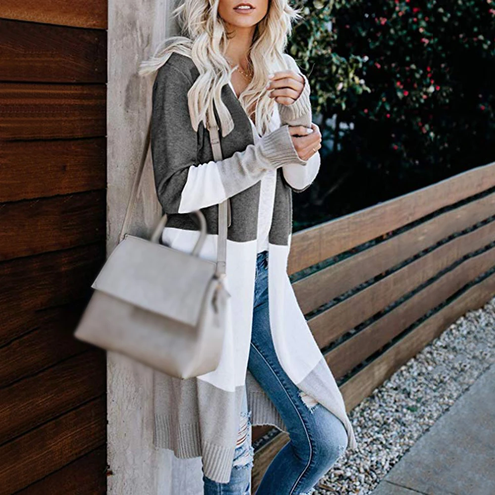 MJARTORIA 2020 Spring Women Sweater Striped Color Block Draped Loose Cardigan Long Sleeve Casual Knit Sweater Coat MJARTORIA 2020 Spring Women Sweater Striped Color Block Draped Loose Cardigan Long Sleeve Casual Knit Sweater Coat