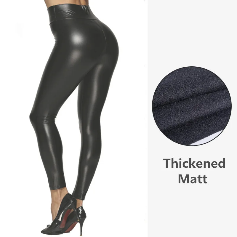 Matte thin fabric DEAT черный Высокая Талия блестящие тощие кожаные штаны для женщин из полиуретановой кожи; женские укороченные брюки; Стильные Простые Модные осень-зима TV776 - Цвет: Matte thin fabric