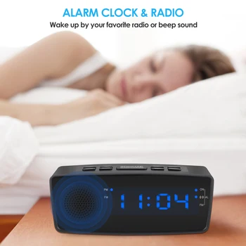 

FM Alarm Radio Dimmable LED Display Screen Clock Radio Battery Backup with USB Charging Port Sleep Timer & Snooze Mode