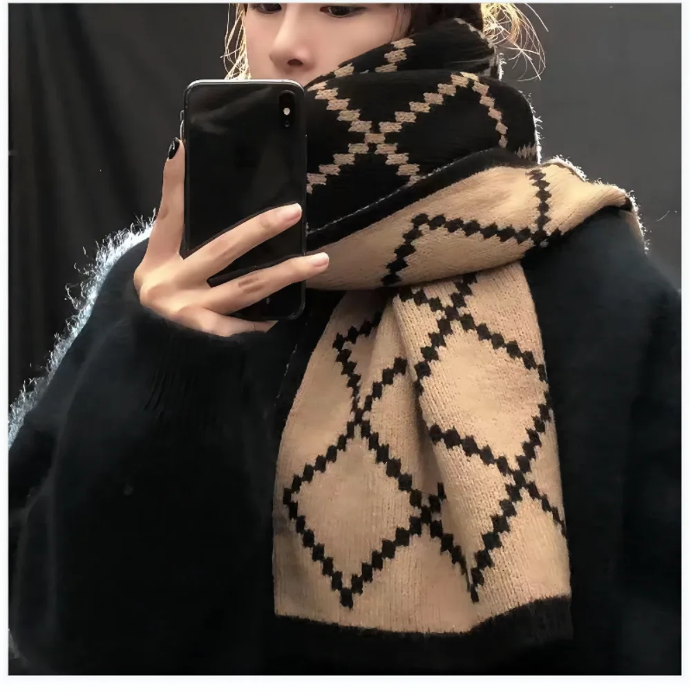 Christmas Pure Cotton Lady Big Shawl Imitation Cashmere Scarf Soft Skin-friendly Thickening Warm Letter Printing Shawl Scarf