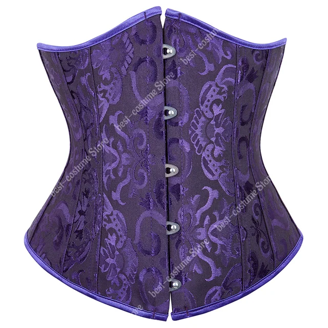 Underbust Corset Sexy Women's Underwear Waist Slimming Body Shaper for Women Steampunk Lace-up Corset balck purple
