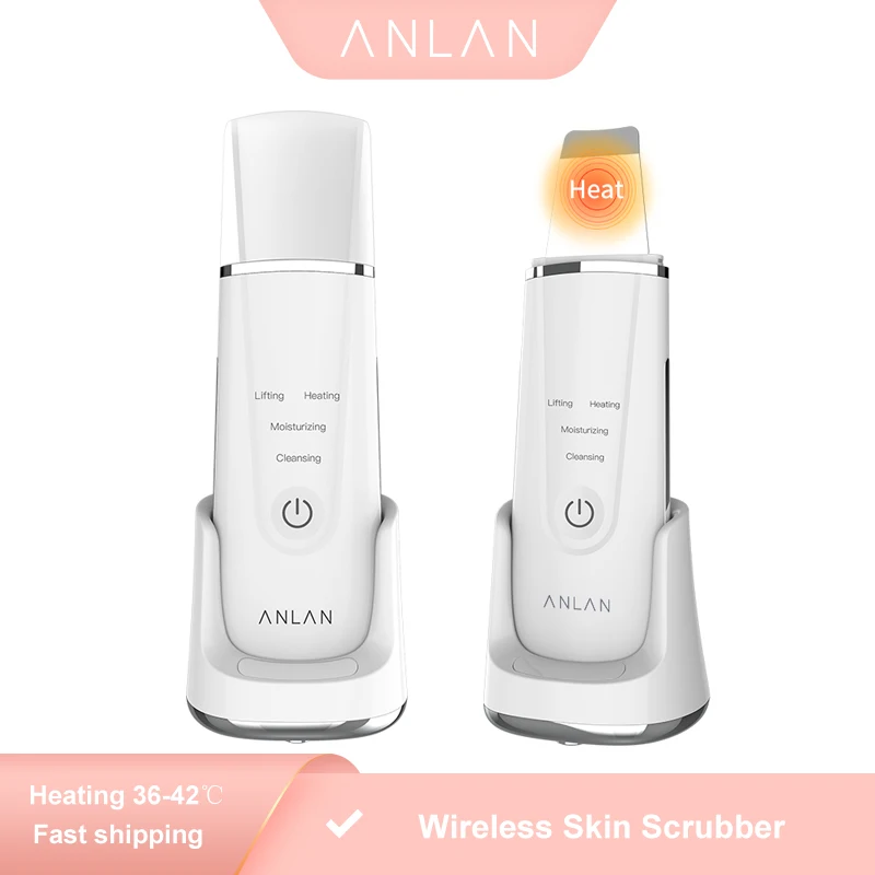 Ультразвуковая скруббер для кожи Глубокая очистка лица с подогревом 36 42 ℃ вибрирующий очищающий шпатель