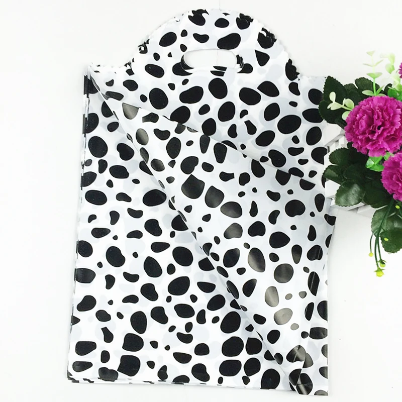 

Large Plastic Bags 25x40cm Black Spot Thick Clothes Gift Packaging Plastic Shopping Bags With Lace Handle 50pcs/lot Z369