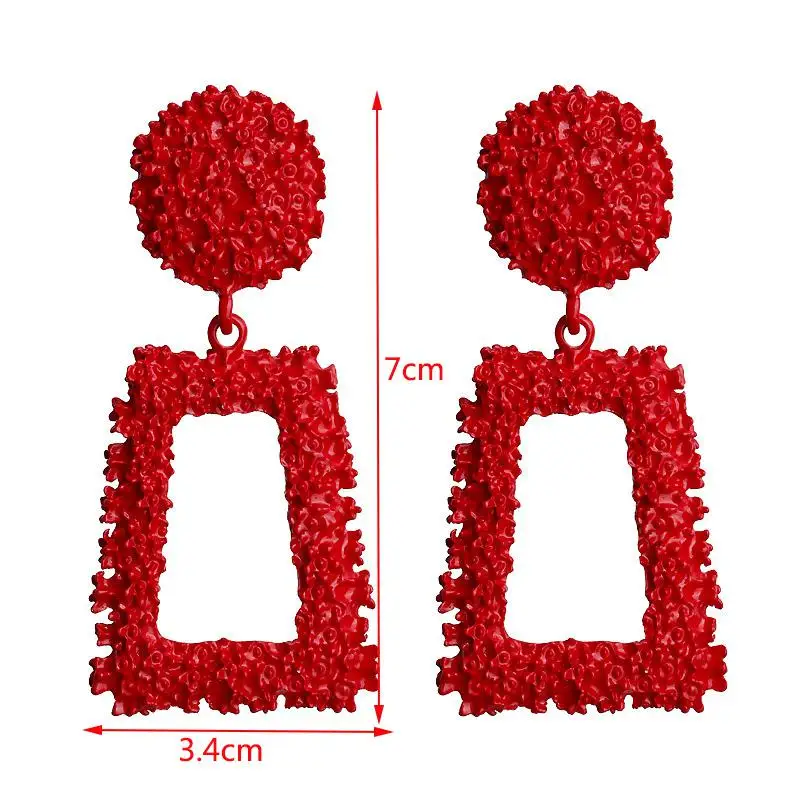 Большие серьги, Преувеличенные матовые серьги-гвоздики для женщин, металлические серьги, золото, серебро, цвет черный, желтый, красный, серьги, креативное ювелирное изделие - Окраска металла: red