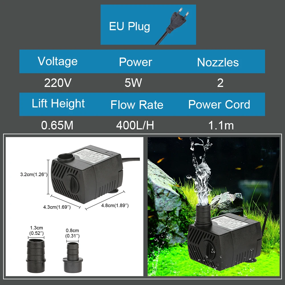 Senzeal ультра-тихий аквариумный водяной насос, насос для аквариума, погружной насос 3 Вт/5 Вт/10 Вт/15 Вт, аксессуары для аквариумного пруда, фонтана - Цвет: 5W-EU-220V