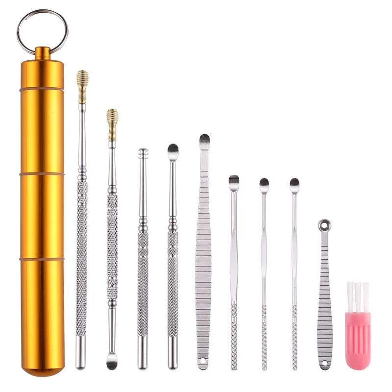 

10pcs/set of stainless steel earwax cleaning tool spiral earwax remover ear wax removal ear care cleaning tools earpick