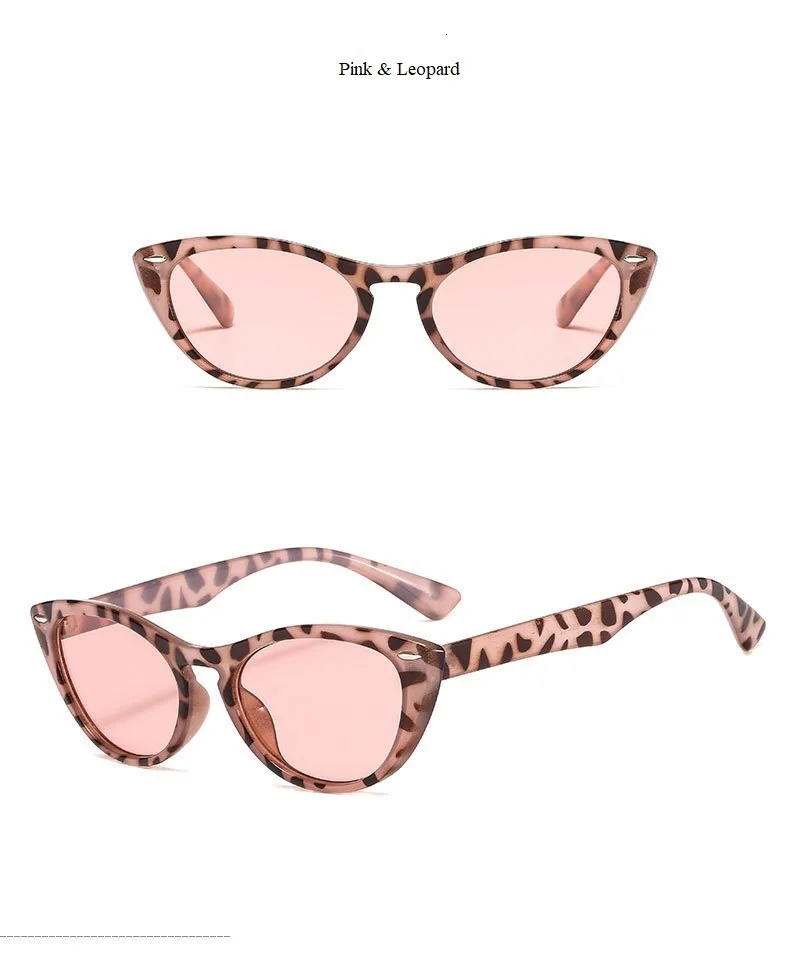 Женские солнцезащитные очки "кошачий глаз" с леопардовым принтом, Ретро стиль, маленькая круглая оправа, заклепки, сексуальные солнцезащитные очки, Брендовые очки Oculos