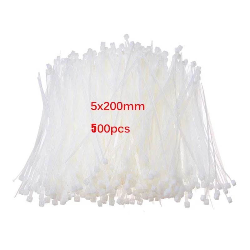 500pcs 5x200mm 500 шт./компл. 5X150/200 мм самоблокирующийся Черный Nylon66 хомут для проводов и кабелей кабель стяжки SGS сертифицированный Органайзер застегнуть кабель петли - Цвет: 500pcs 5x200mm