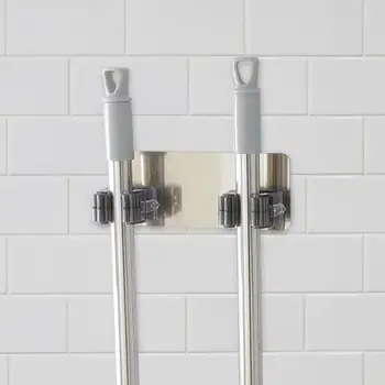 

Adhesive Mop Broom Holder Organizer Stainless Steel Storage Rack Housekeeper Accessories for Kitchen Bathroom Garden