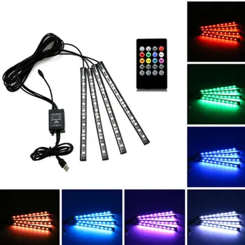 

LED Car Footlight Ambient Environment Light Interior Decorative Lamps with USB/CIG Wireless Remote Music Control