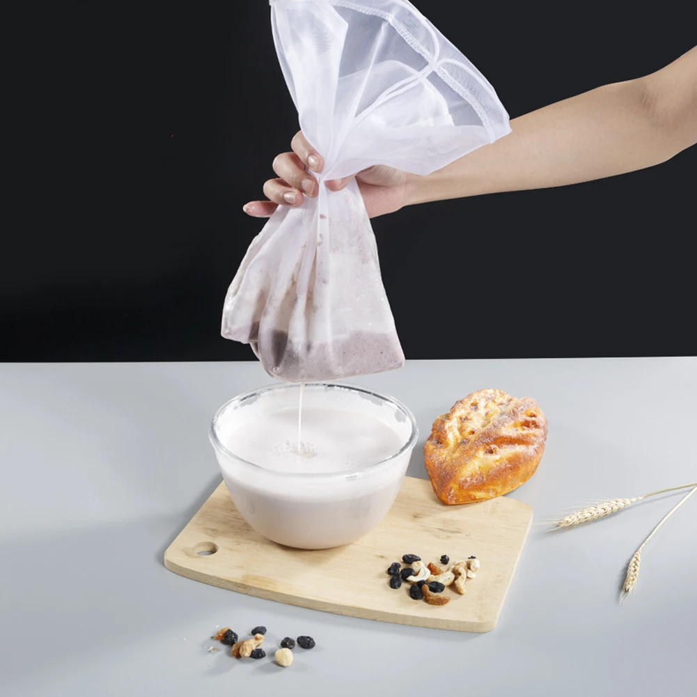 1x reusable food nut milk tea fruit juice brew wine nylon mesh filter bag BSCK7T