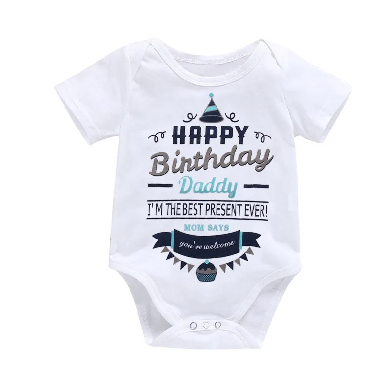 

Newborn Baby Boys Girls Bodysuit Custom Outfits Jumpsuit Cotton Children Clothing Happy Birthday Style Summer Tops Outwear 0-24M