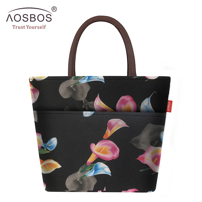 Black Calla lily Aosbos, Модная Портативная Холщовая Сумка для обеда, Термосумка для еды, пикника, сумки для обеда для женщин, детей, мужчин, сумка-холодильник с принтом, сумка для обеда - Цвет: Black Calla lily