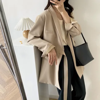 

Long Blazer Women 2020 Spring New Simple-Style Mid-length Lace-up Suit Jacket Women's Solid Long Sleeve Casual Blazers