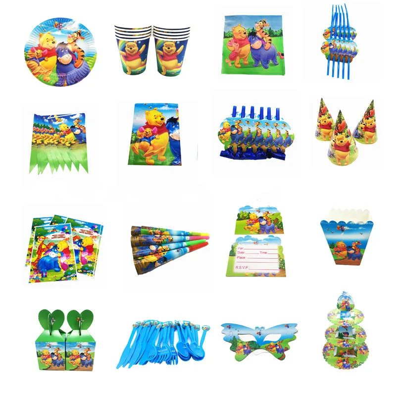 

Winnie the Pooh theme disposable party tableware Winnie the Pooh theme birthday party decorations Winnie the Pooh plates cups