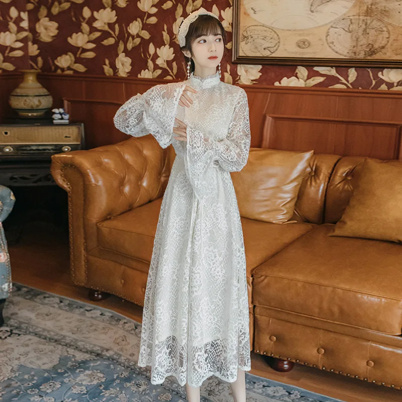

2020 Spring New Style Clothes WOMEN'S Dress White Lace Dress Elegant Waist Hugging Underwear Improved Edition Cheongsam Fairy Sk