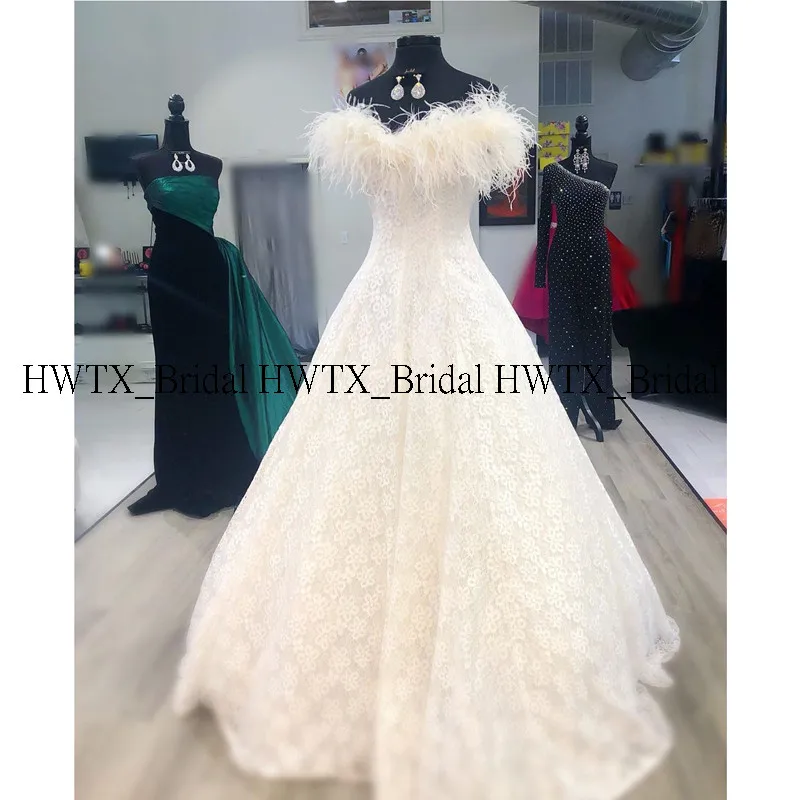 HWTX_Bridal Новое кружевное вечернее платье из перьев на заказ большого размера с открытыми плечами длинное бальное платье формальное платье для выпускного вечера