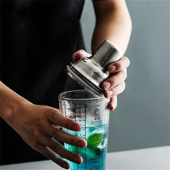 

4YANG 1PCS Bar Wine Glass Mix Master Transparent Scale Cocktail 400ML Stainless Bar Bottle Tools Shaker Glass 304 Wine Aerator