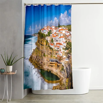 

Beach Scenery Shower Curtains With Hooks Bathroom Bath Shower Curtain Decor Decoration 3D Curtain Douchegordijn Rideau