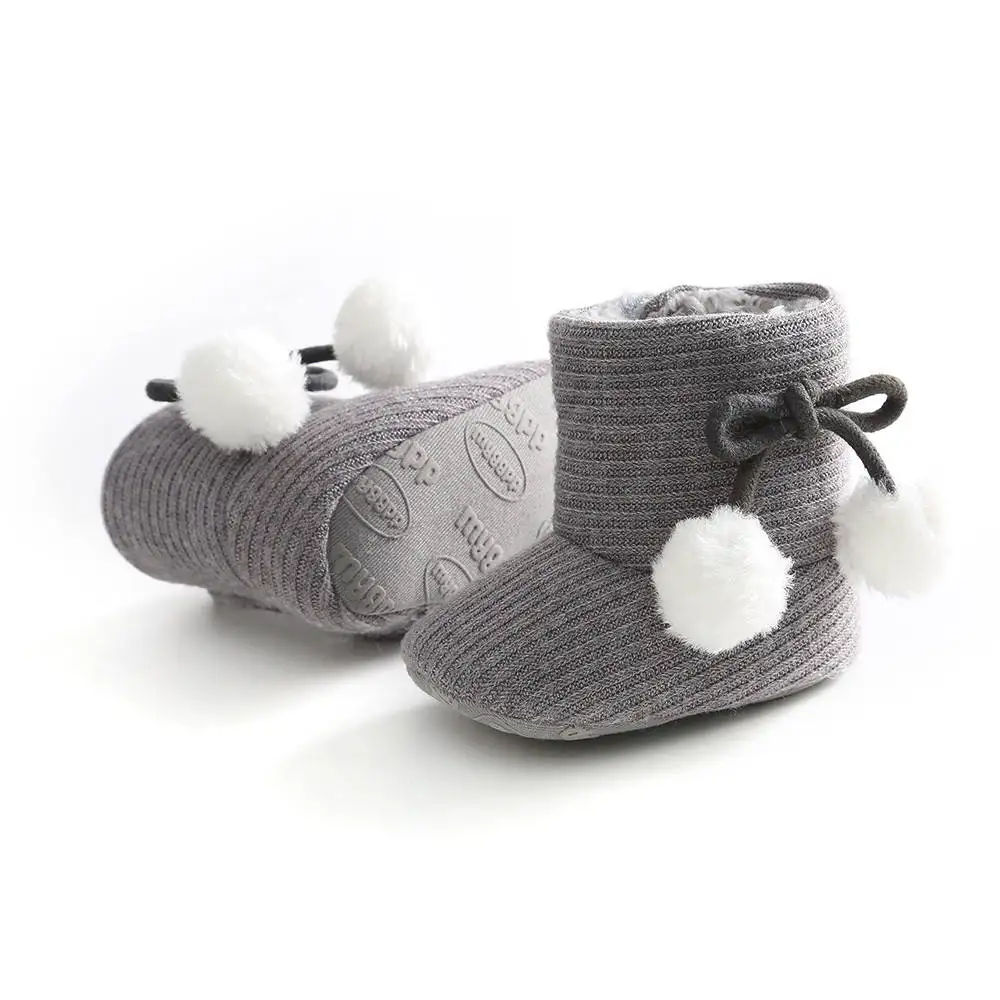Обувь для малышей; ботинки для девочек с мягкой подошвой; вязаные меховые сапоги для маленьких мальчиков и девочек; короткие теплые мягкие зимние ботинки для детей 0-18 месяцев