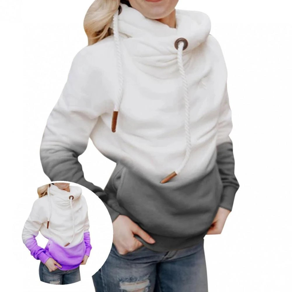 Sudadera de cuello alto con cordón mujer, suéter de corte 3D, ultrasuave y elástico, degradado, exteriores|Sudaderas con capucha y sudaderas| - AliExpress