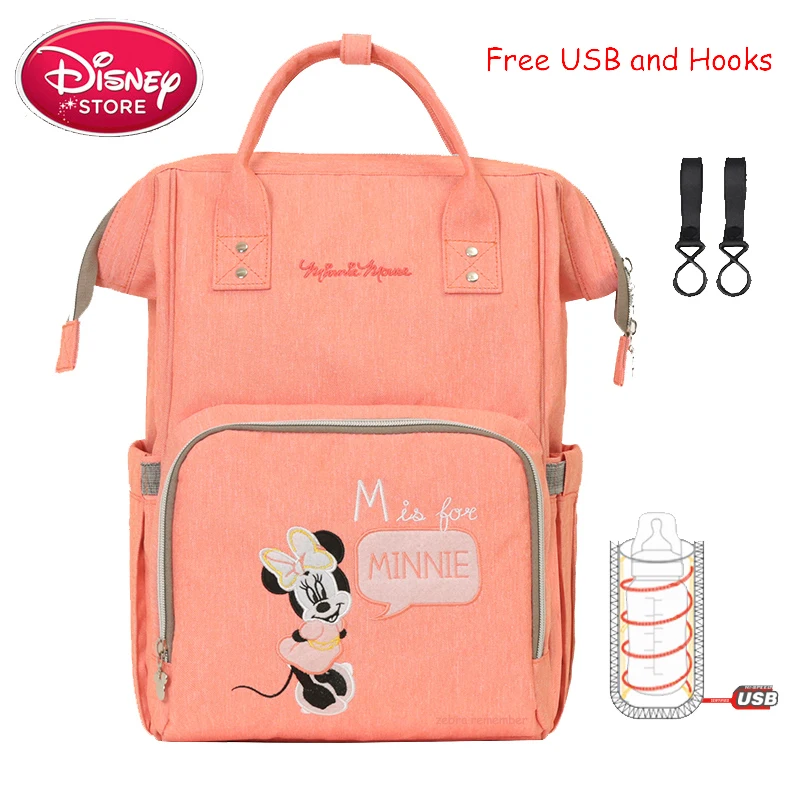 pink Сумка для подгузников disney, рюкзак, USB бутылочка, изоляционные сумки, Минни, Микки, большая емкость, для путешествий, Оксфорд, для кормления ребенка, Мумия, сумочка - Цвет: pink