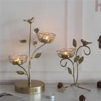 

Nordic Wrought Iron Bird And Leaves Candle Holders Romantic Dinner Gold Home Decoration Candle Holder Candlestick Gifts ZM806