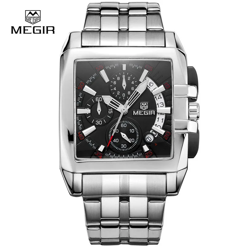 

Mei gainer Megir2018g Men Steel Belt Square Quartz Watch Casual Watrproof Watch Men's