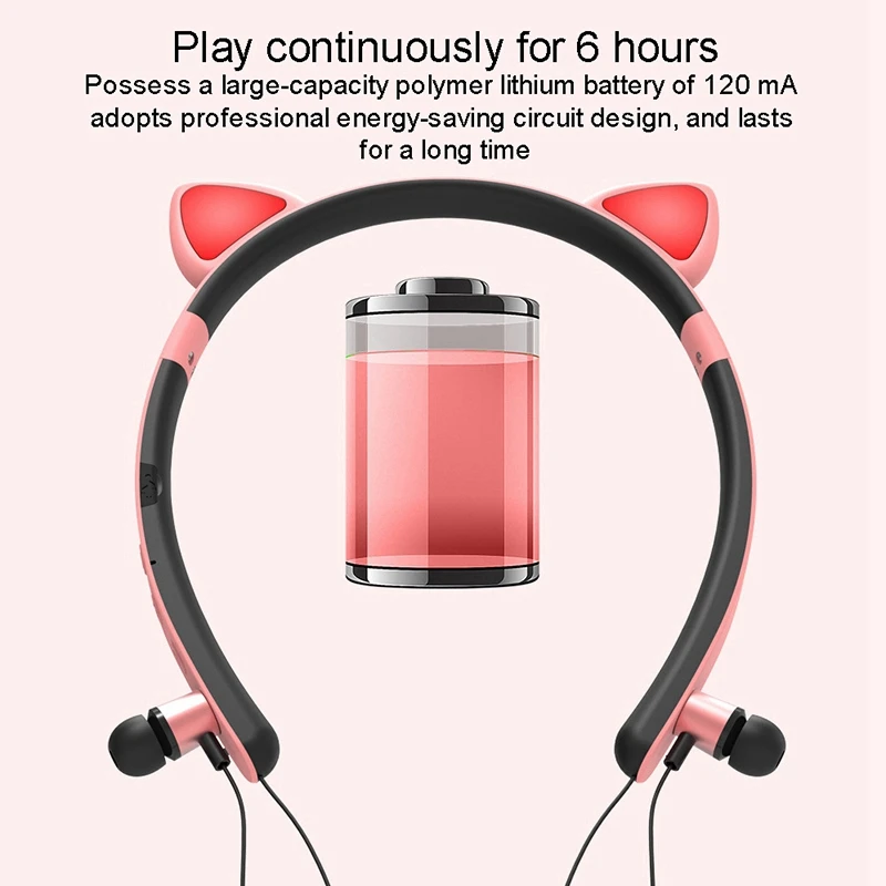 Bluetooth Wireless Cute Cat Ear Headphones with Mic LED Light Flashing Glowing On Ear Stereo Headset