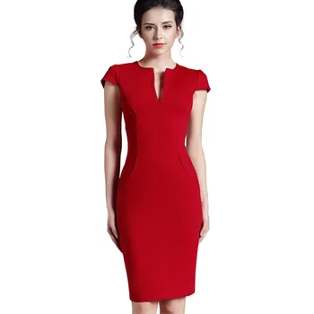 

2020 Office Lady Retro Summer Solid Color Deep V-Neck Zipper Back Formal