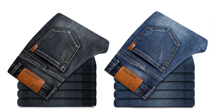 Осень весна Стрейчевые мужские джинсы Брендовые деловые прямые узкие джинсы мужские повседневные Классические джинсовые штаны для мужчин синие и черные