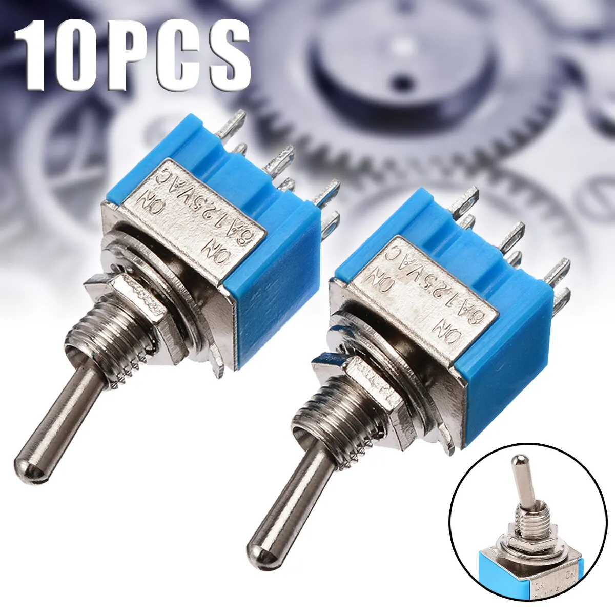 10Pcs/Set Mini Blue Toggle Switch MTS-202 6 Pin DPDT ON-ON 6A 125V AC 2 Positions Electrical Toggle Switches