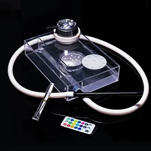 Прозрачный 1 шланг, набор трубок для кальяна, акриловый кальян, инструмент для курения с пультом дистанционного управления, RGB светодиодный светильник, чаши щипцы