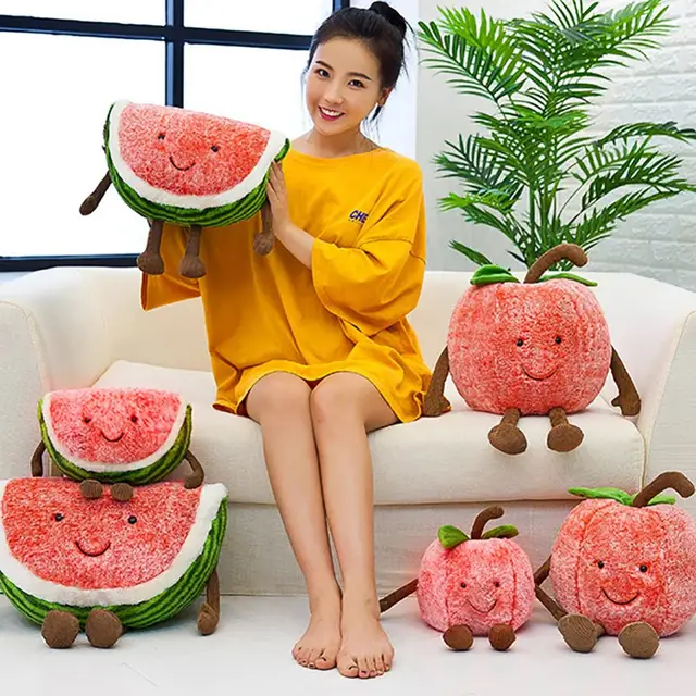 Funny Plush Smiling Cherry Watermelon Fruit Stuffed Doll Home Bed Sofa Decor Gifts 2