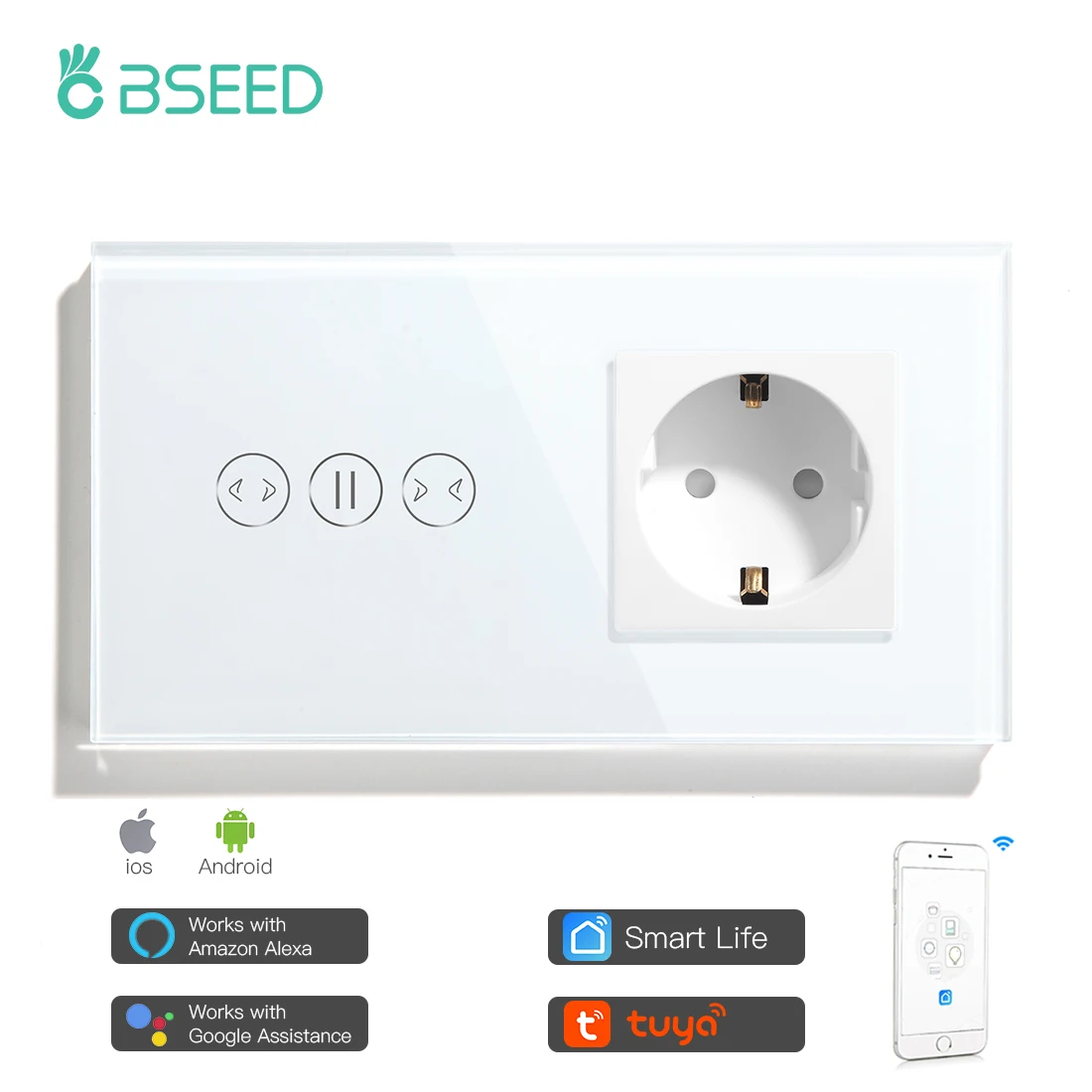 Умный сенсорный выключатель для штор Bseed с Wi-Fi и стандартной розеткой