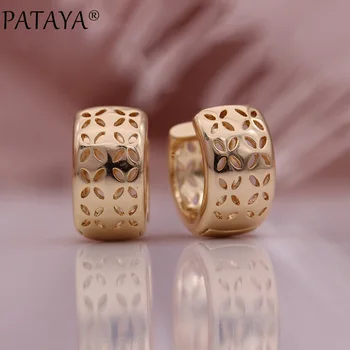 

PATAYA New Flower Hollow Dangle Earrings Trendy Wedding Fashion Jewelry 585 Rose Gold Round Gift For Women Cute Circle Earrings