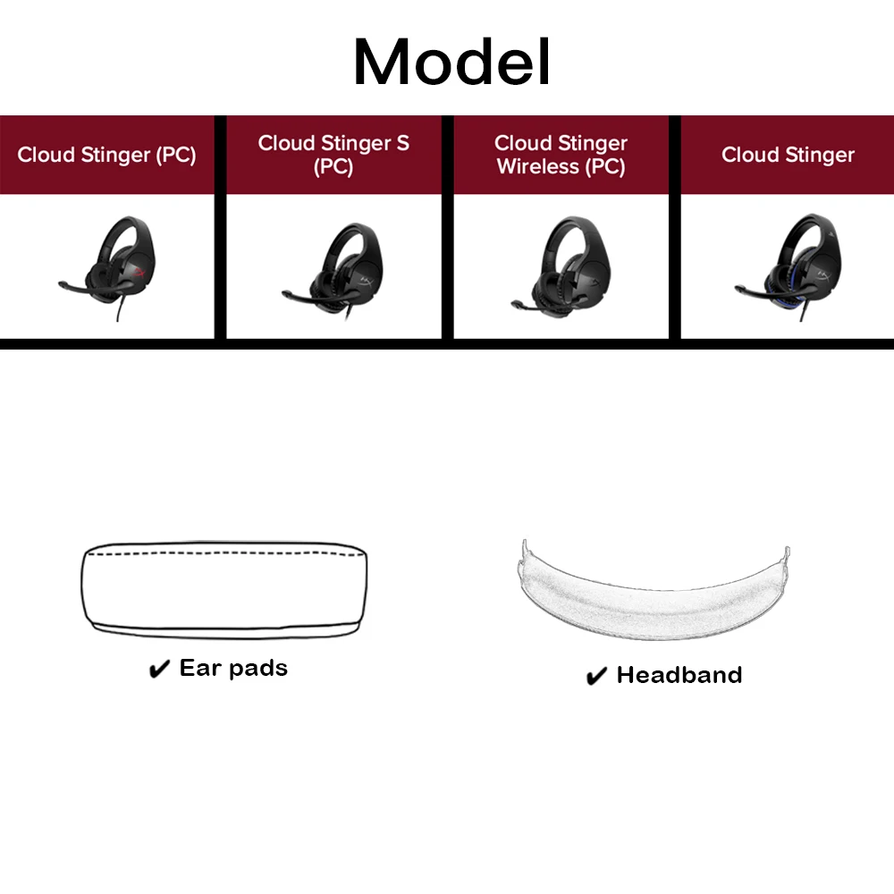 EarTlogis Thick Replacement Parts for HyperX Cloud Stinger, S, Wireless 7.1 Headset Ear Pads Bumper Headband - 2