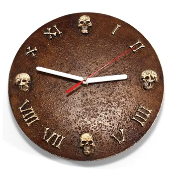 

European retro skull wall clock creative wall decoration round bone home hanging clock halloween funny home decoration