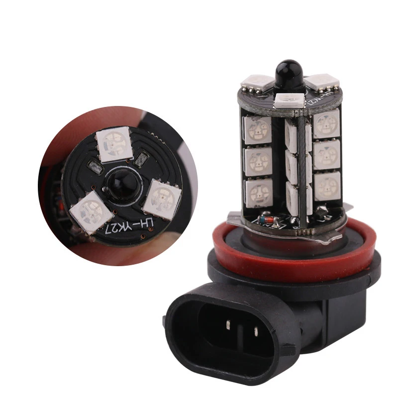 Фото Новинка, светодиодные противотуманные лампы 27SMD разных цветов RGB 5050 9005 с дистанционным управлением, 2 шт. №2