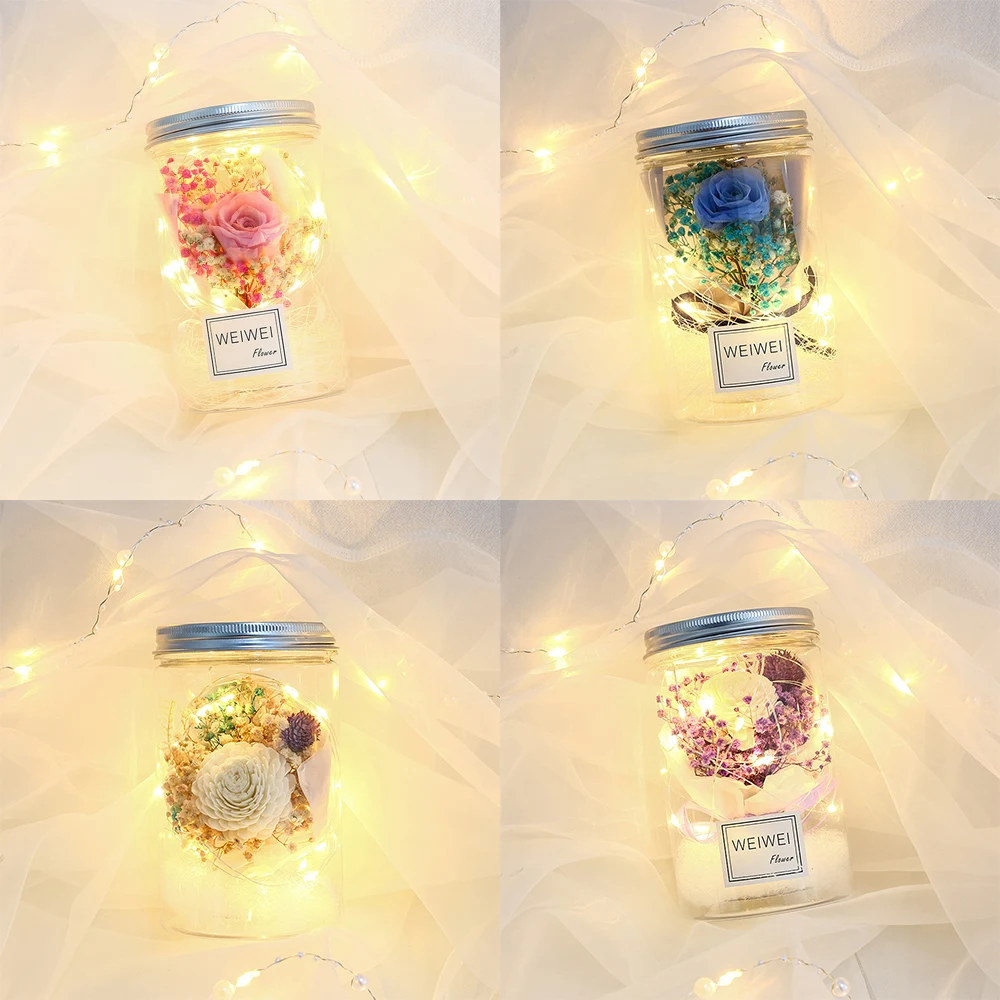 

Sale LED Night Light LED String Light Romantic Rose Jar Bottle Light Fairy Light For Wedding Birthday ValentineS Day Gift Decor