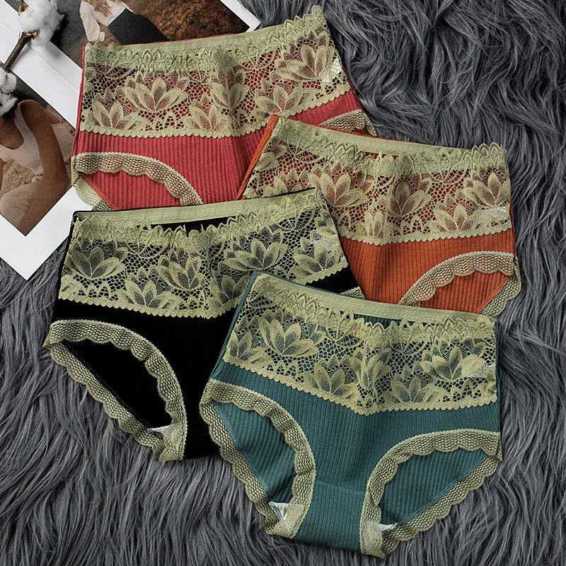

2/3/4/5pcs Women's Comfort Panties Cotton Ladies Underwear Sexy Lace Briefs Solid Color High Waist Lingerie