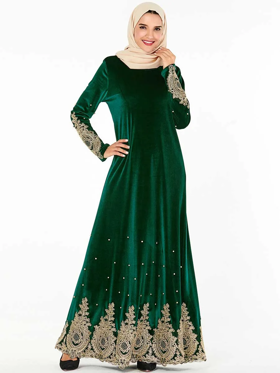 Мусульманские Вечерние платья хиджабы вышитые бисером Бархат длинное платье размера плюс Арабский Дубай Кафтан одежда из Марокко халат Турция