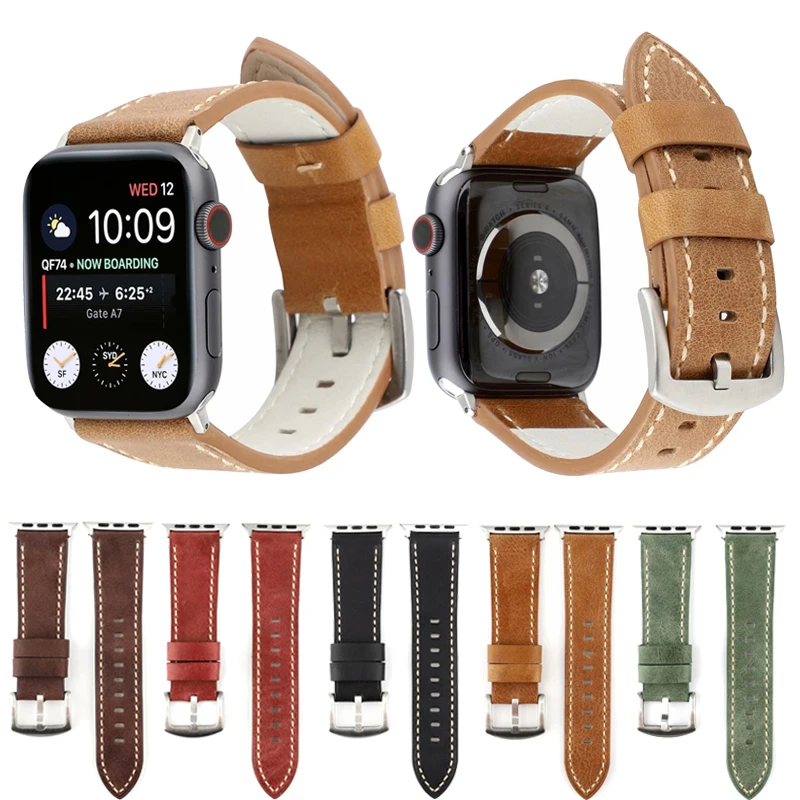 Ремешок из телячьей кожи для Apple Watch Band 38 мм 42 Series 5 4 3 2 1 браслет iwatch bands 40 44